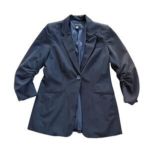 Peace & Cloth New York Navy Blazer | Ruched Sleeves Size 6